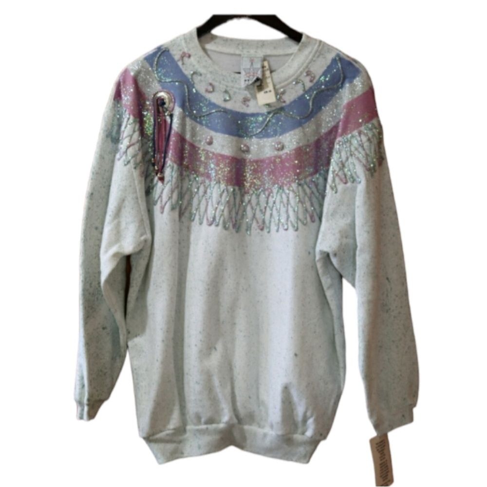 K.W.B.L Los Angels Handpainted Western Vintage Sweatshirt Concho Fringe Splatter